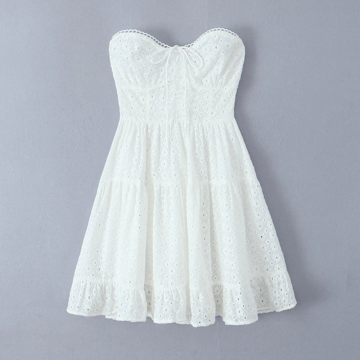 White Embroidered Strapless Mini Dress