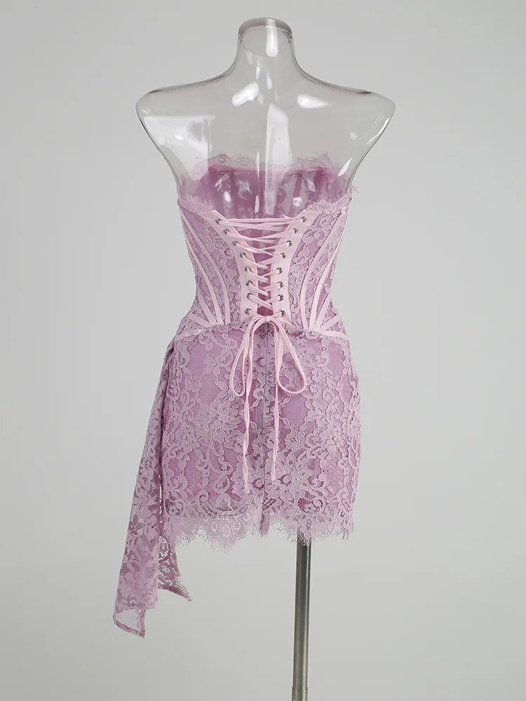 Lace Corset Draped Mini Dress