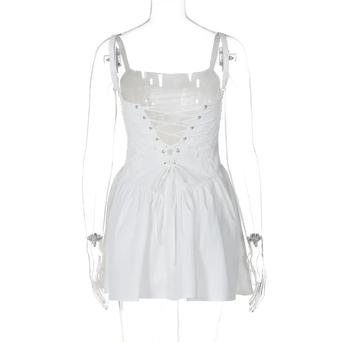 Embroidered Strap Pleated Mini Dress