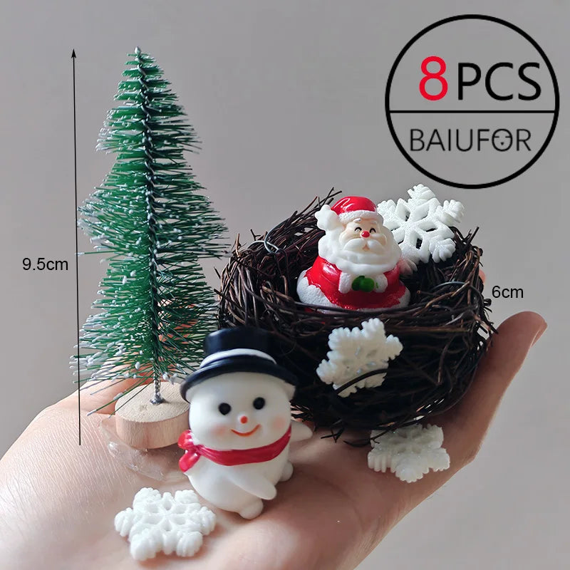 Miniature Christmas Tree Santa Claus Snowmen Gift Box Terrarium Accessories Fairy Garden Figurines Dollhouse Decor