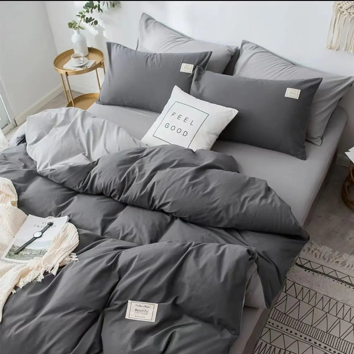 Ins Style Comfortable Bedding Set And Adult Sheets, Solid Color Skin Friendly Down Duvet Cover Set No Filling
