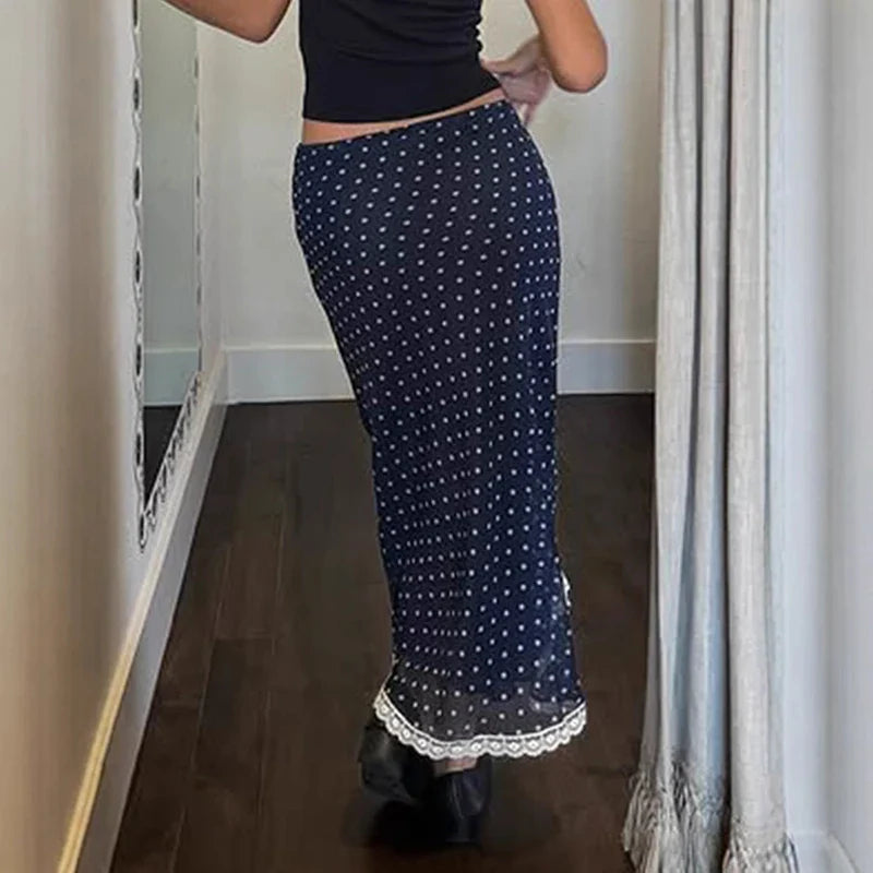 Polka Dot Lace Maxi Skirt
