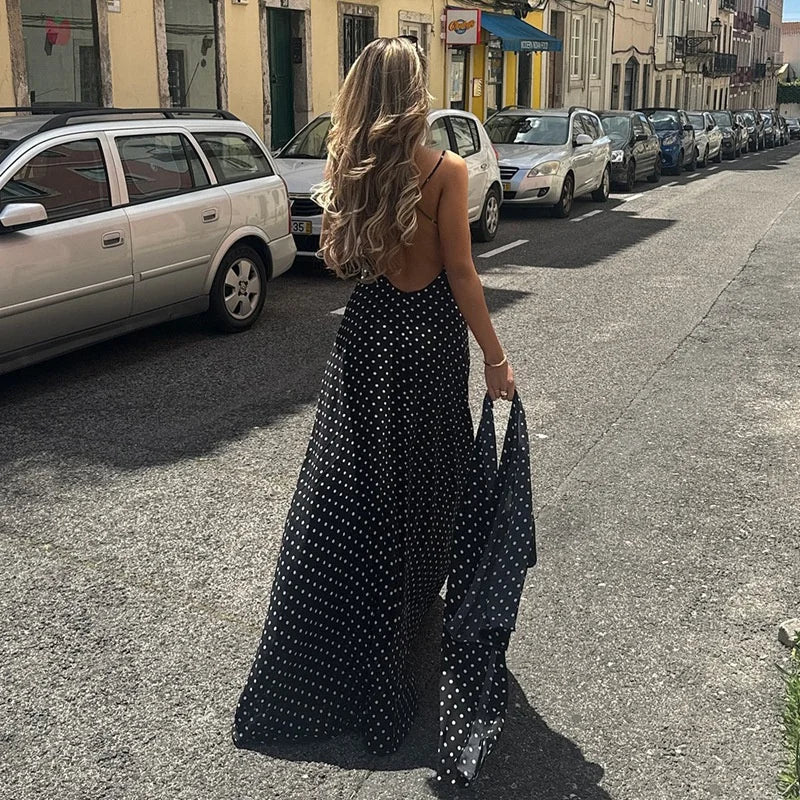 Scarf Spaghetti Strap Polka Dot Maxi Dress