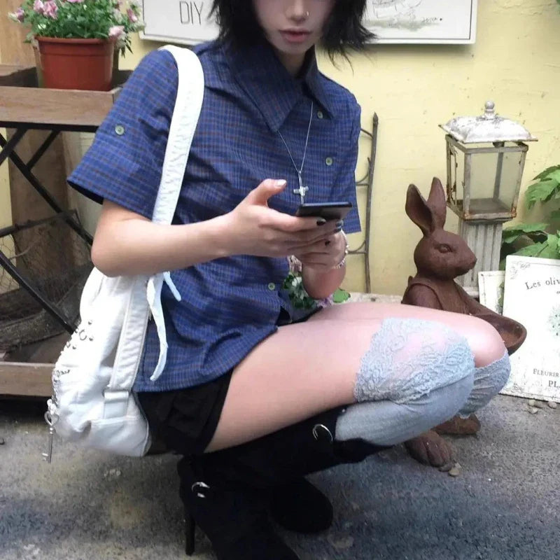 Plaid Irregular Buttoned T-shirt