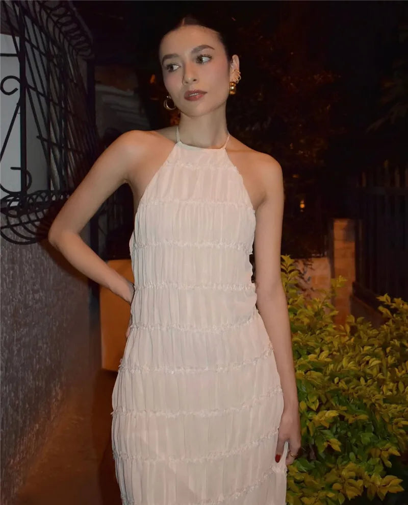 Halter Textured Open Back Maxi Dress