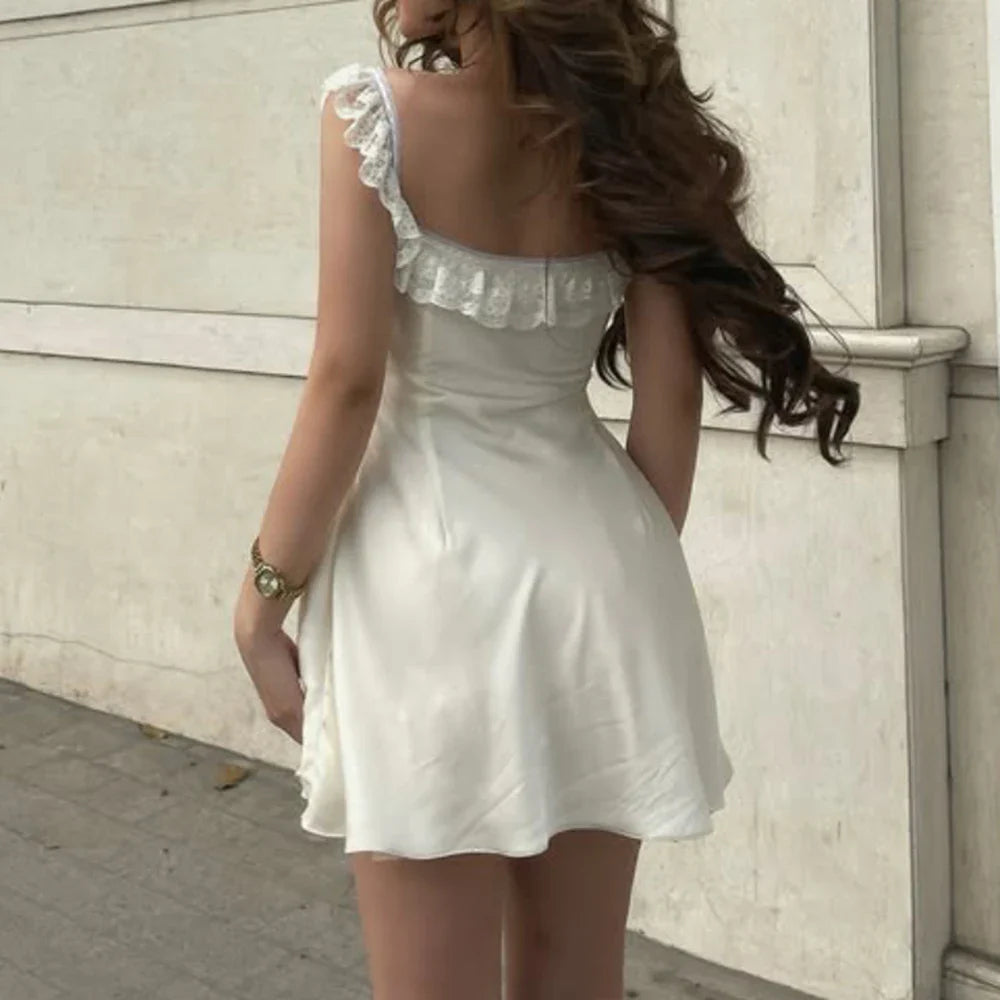 Ruffled Strap Satin Mini Dress