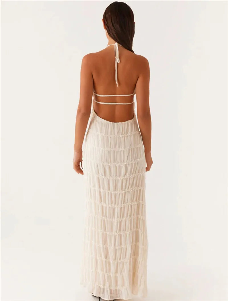 Halter Textured Open Back Maxi Dress