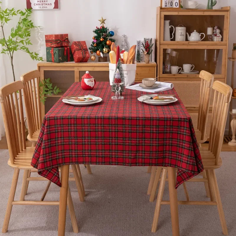 Christmas tablecloth Green Plaid Photo Atmosphere Resort Home Textile 2024 New Year table cover for Family Gathering Restaurant