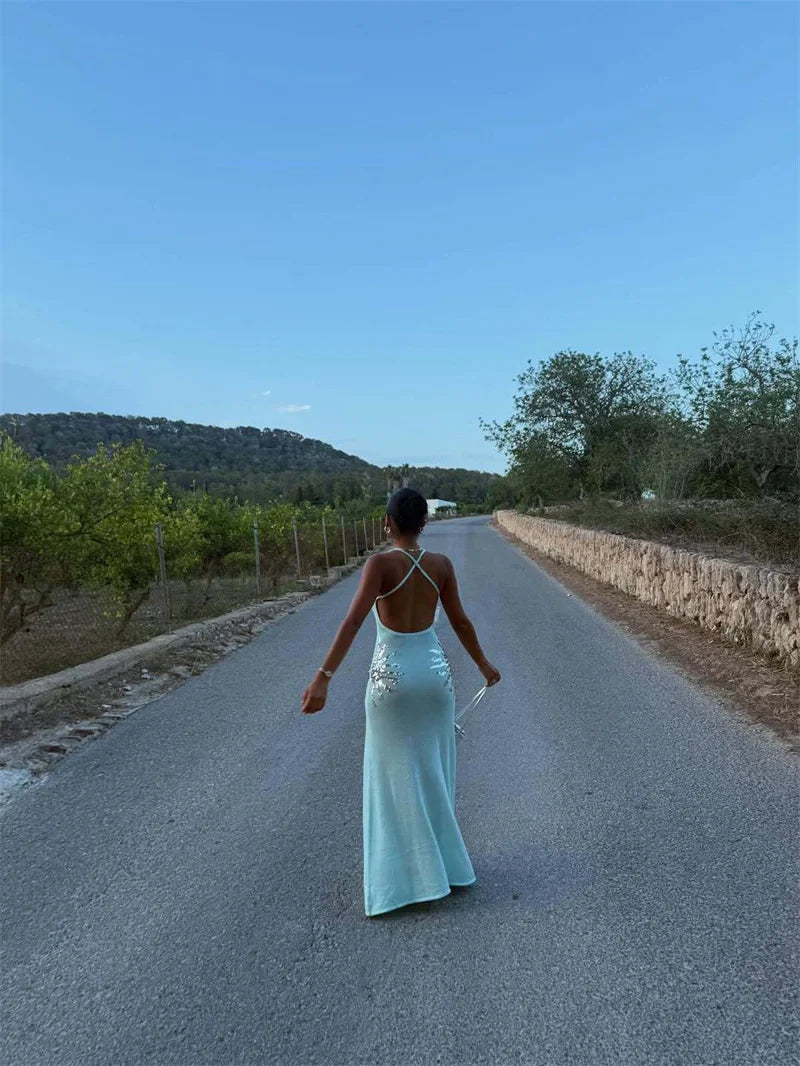 Sequins Embroidered Knit Maxi Dress