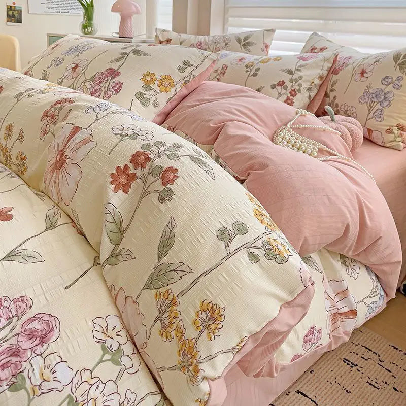 Pink Floral Duvet Cover Set Flowers Sheet Pillowcase Soft Cover No Filling Warm Bed Linen Twin Full Queen Size Home Bedding Set