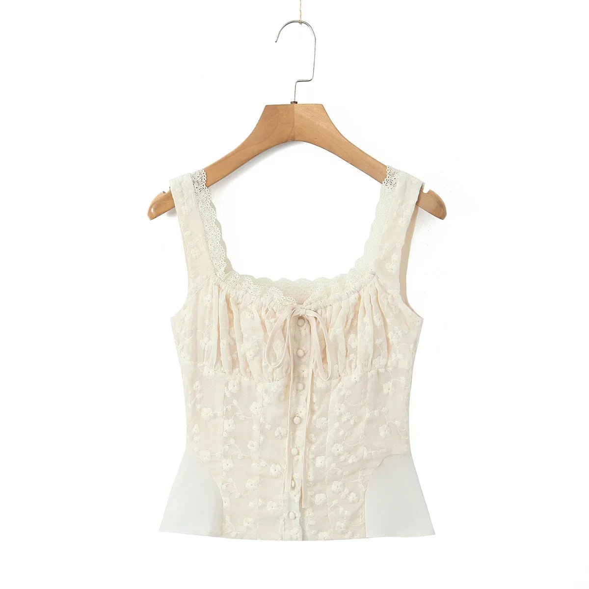 White Corset Buttoned Embroidered Top