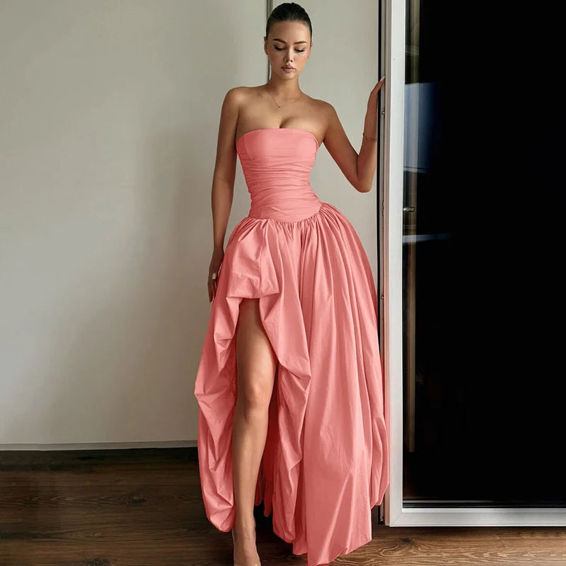 Strapless Puffed Maxi Dress
