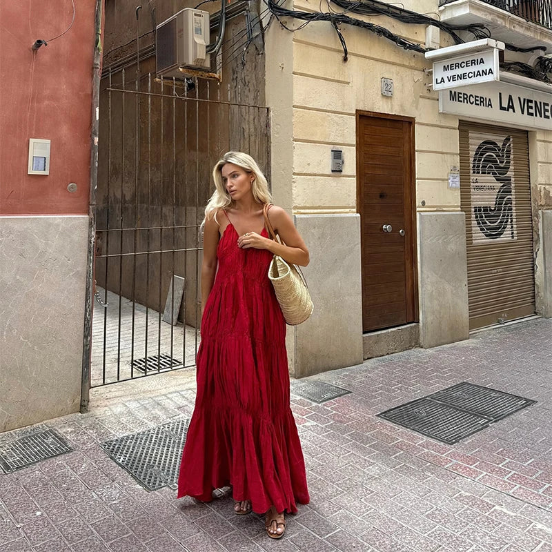 Sling V-neck A-line Long Dress