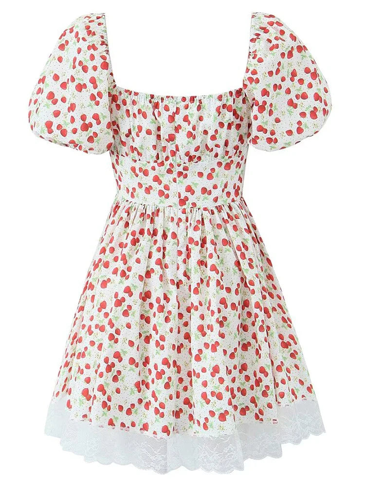 Floral Printed Pink Puff Sleeve Mini Dress