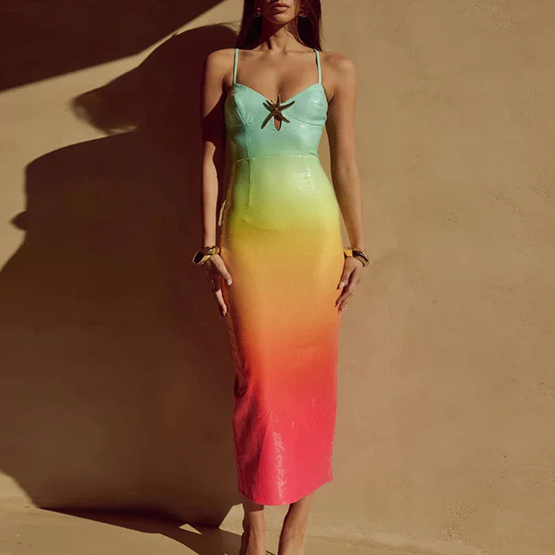 Ombre Sequin Strap Midi Dress