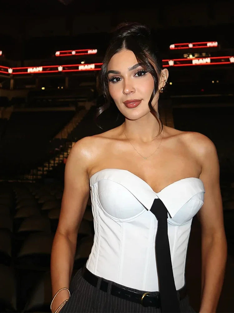 White Corset Tie Top