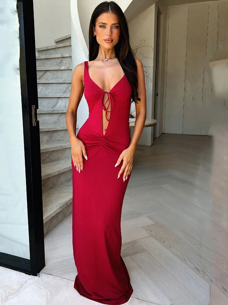 Front Slit Tie Up Maxi Dress
