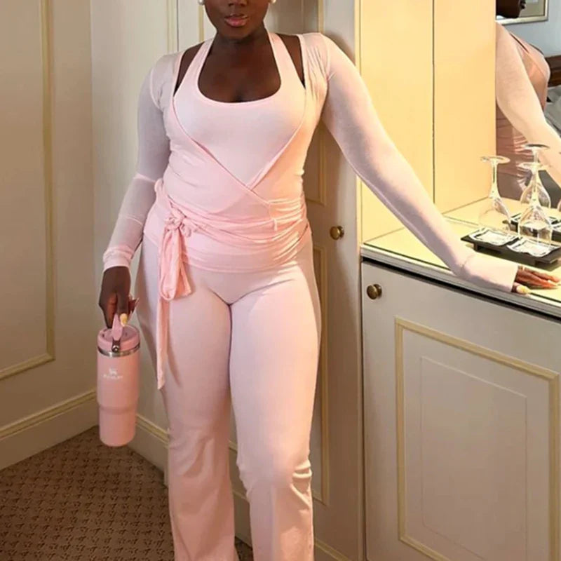 Wrap Around Tie Up Top And Pants Set