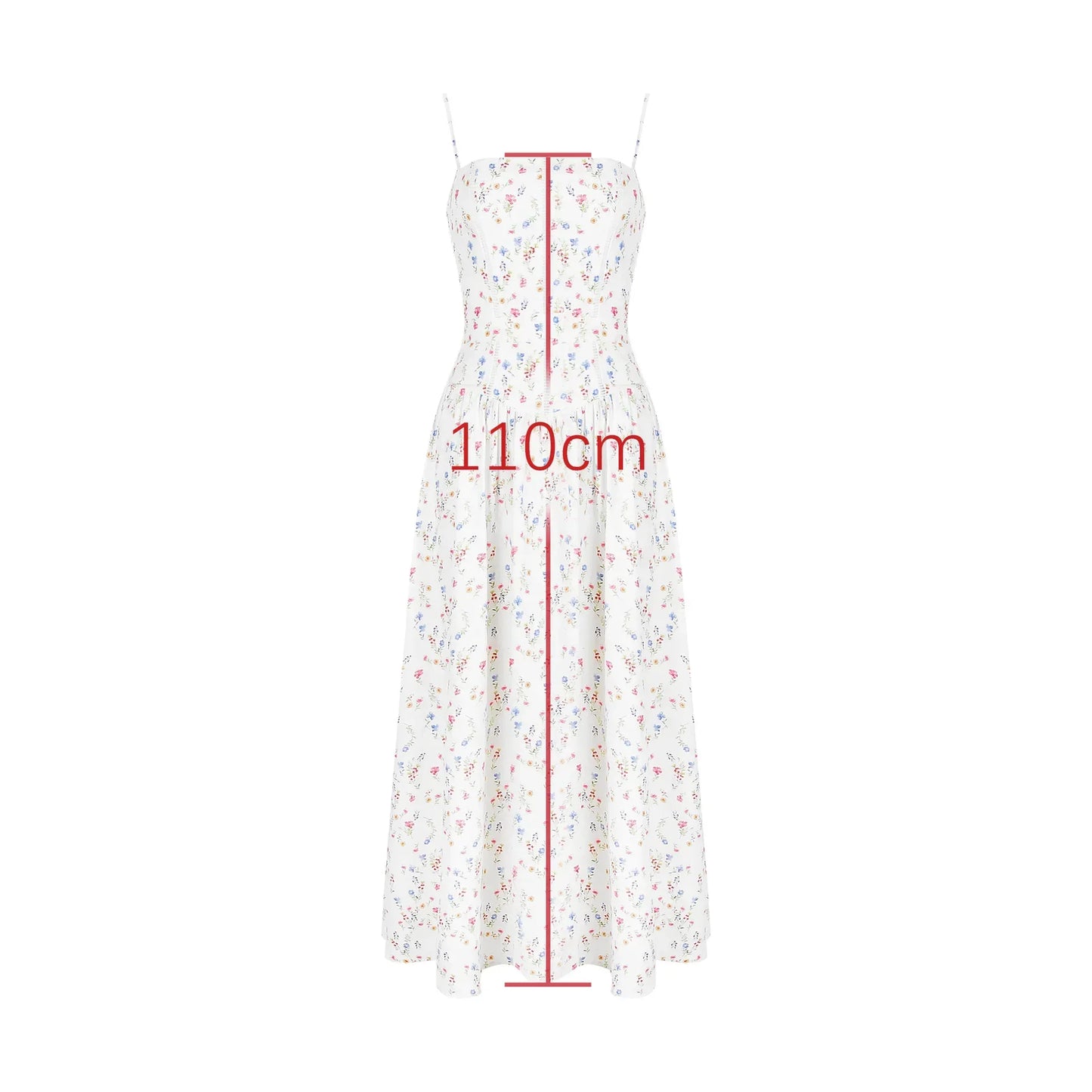 Strap Floral Printed Straight Neck Midi Dress