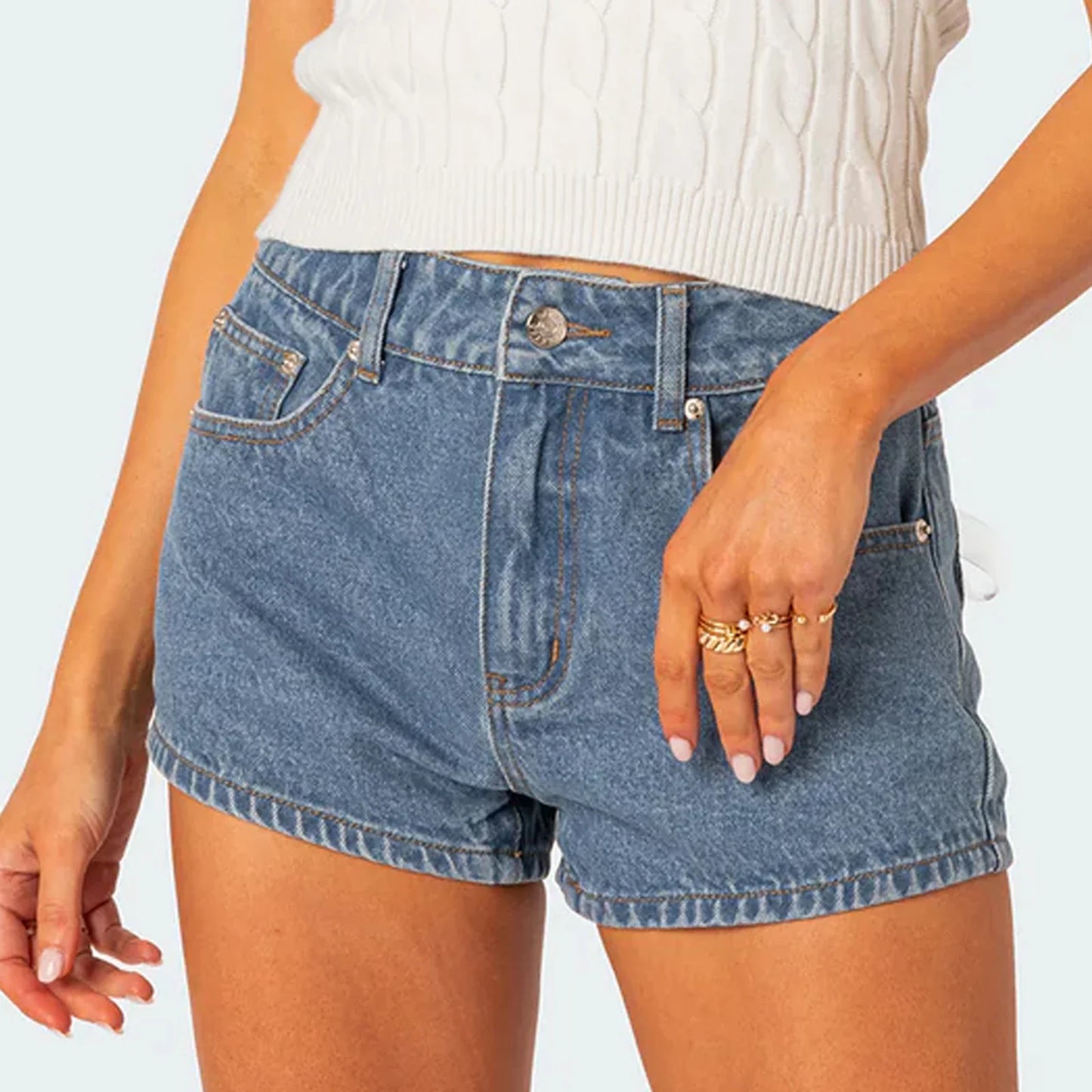 Playful Denim Shorts with Decorative Back Bows