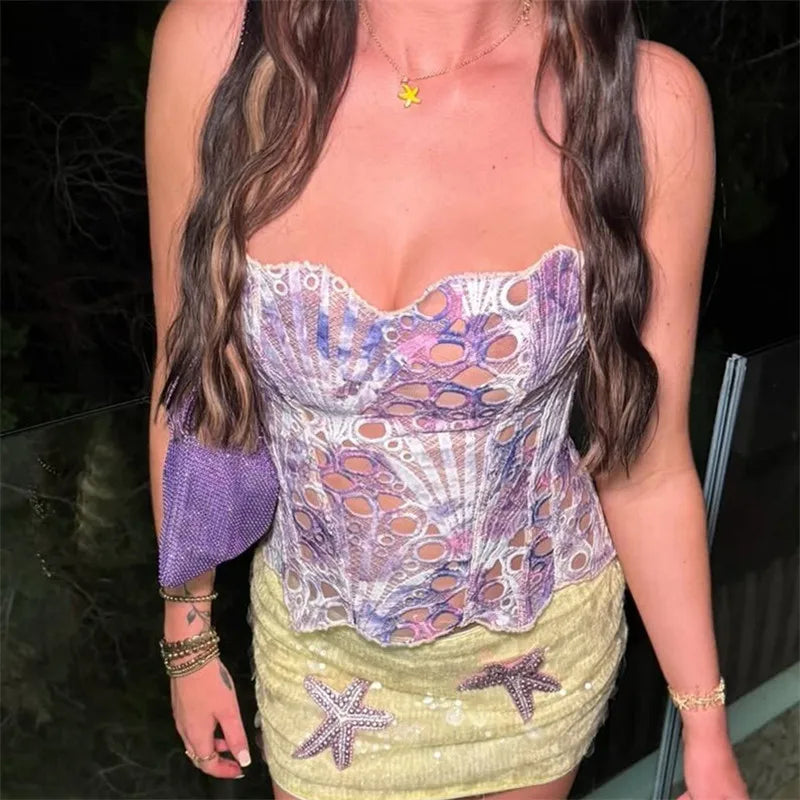 Embroidery Sea Shell Cut Out Top