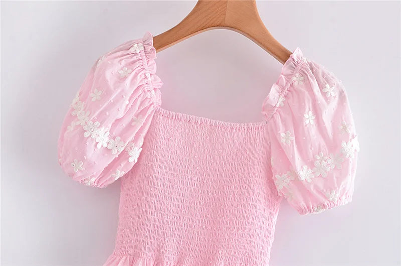 Pink Short Sleeve Elastic Mini Dress