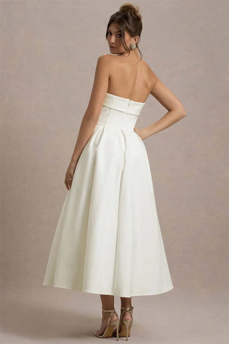Strapless Solid Midi Dress