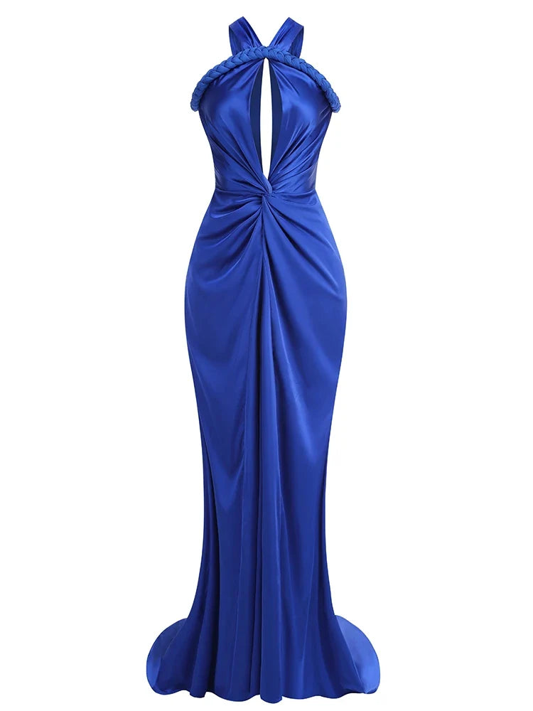 Braided Strap Satin Twisted Maxi Dress