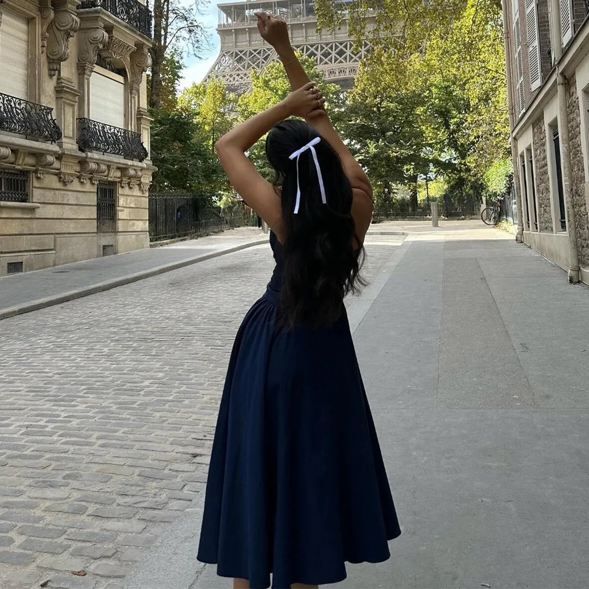 Solid Spaghetti Strap Bustier Pleated Midi Dress