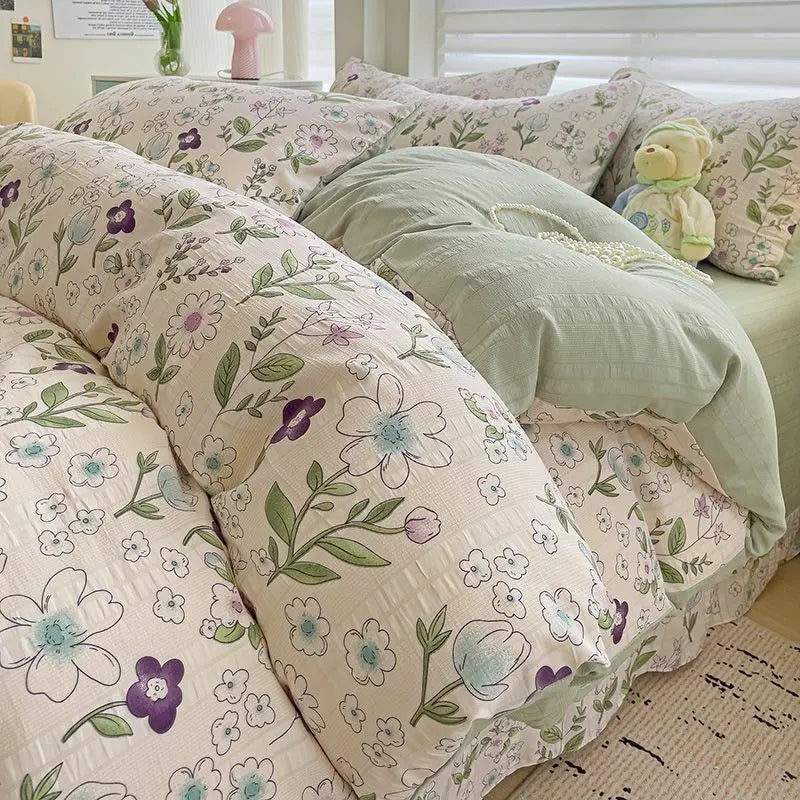 Pink Floral Duvet Cover Set Flowers Sheet Pillowcase Soft Cover No Filling Warm Bed Linen Twin Full Queen Size Home Bedding Set