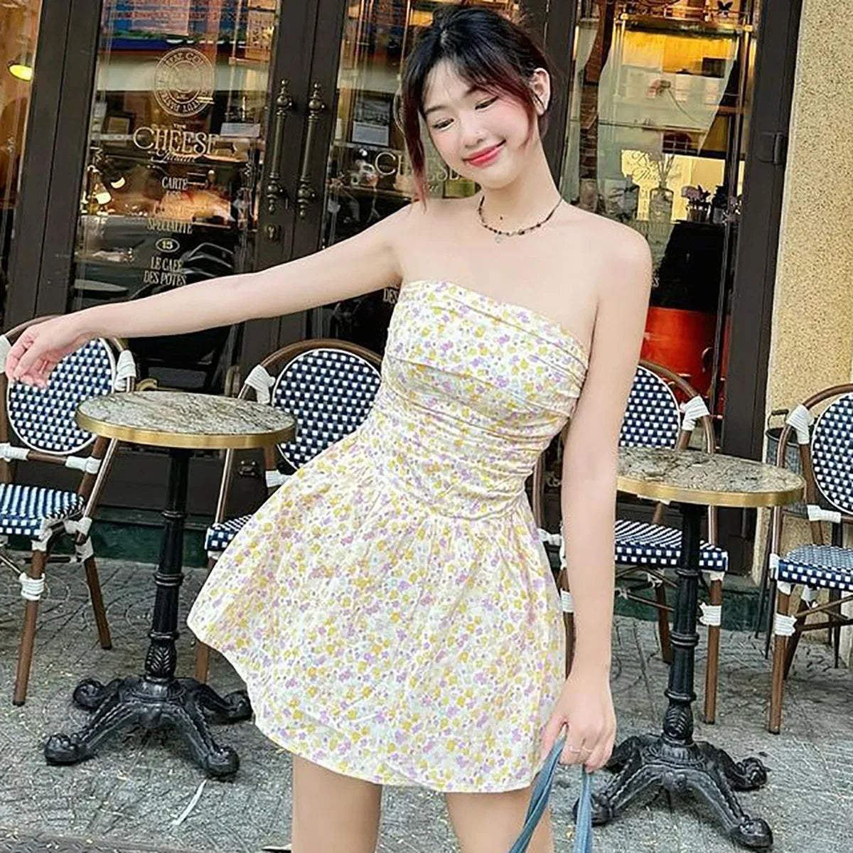 Floral Printed Tube Mini Dress