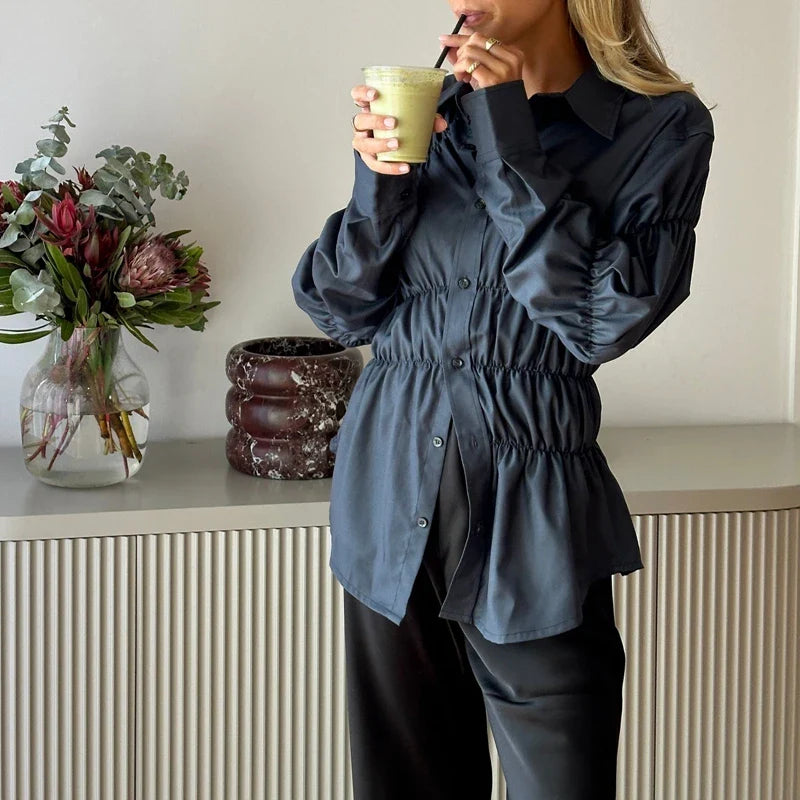 Scrunched Button Up Long Sleeve Shirt