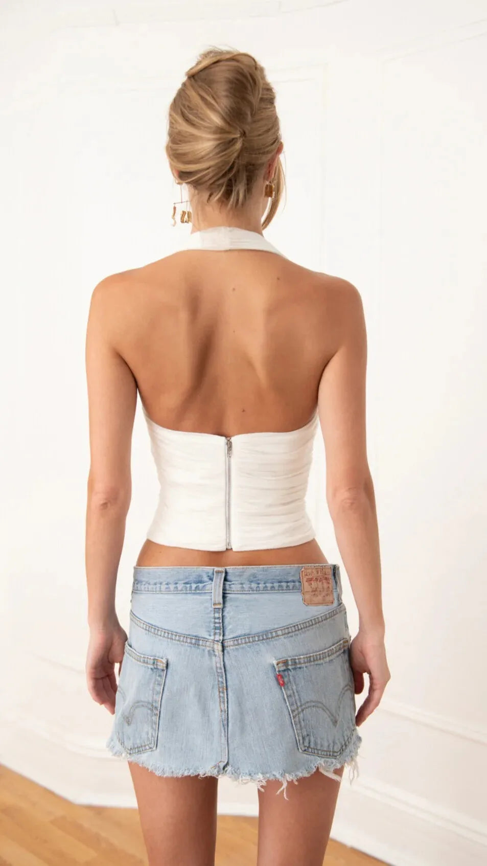 White Ruched Halter Top