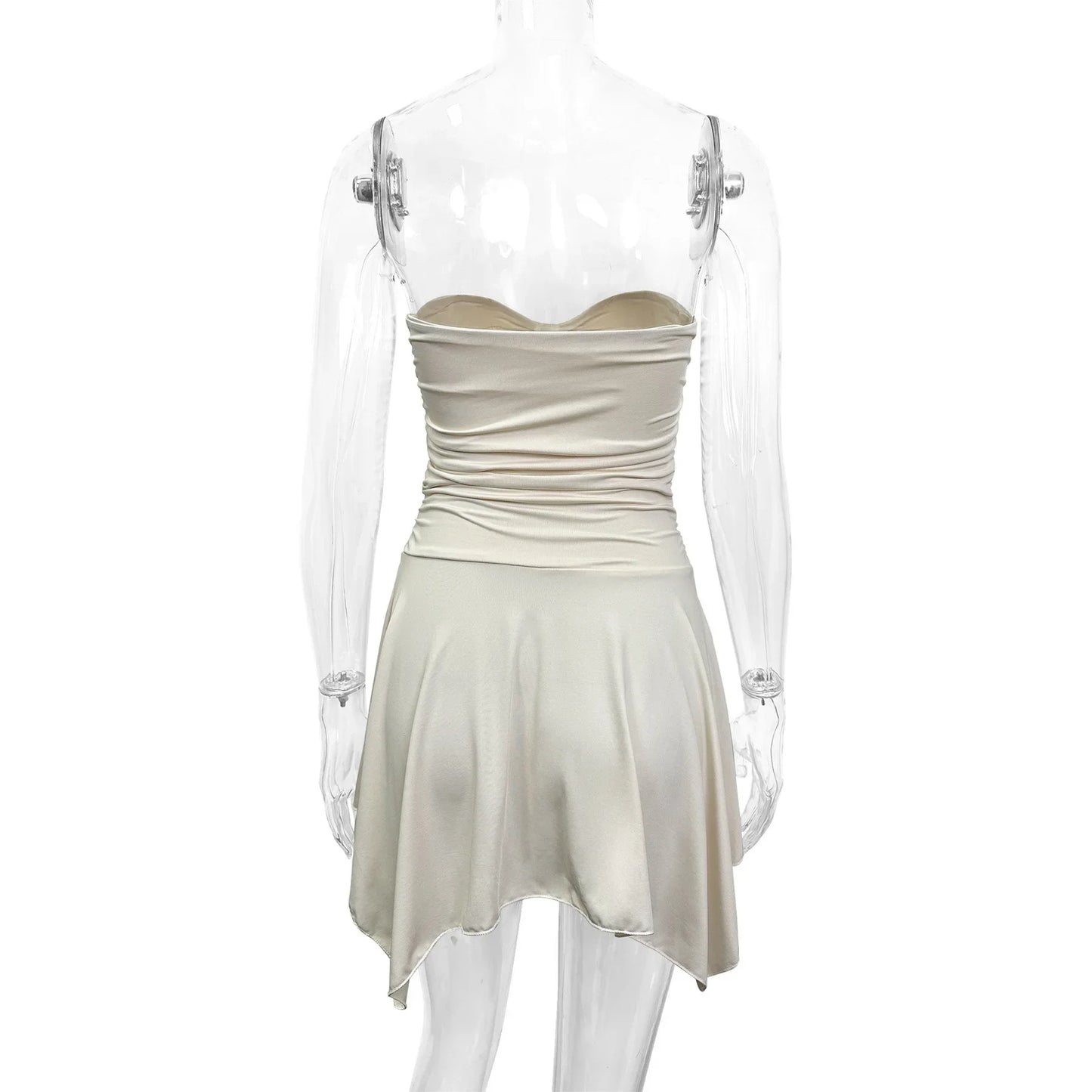 Cream Sleeveless Hollow Out  Mini Dress