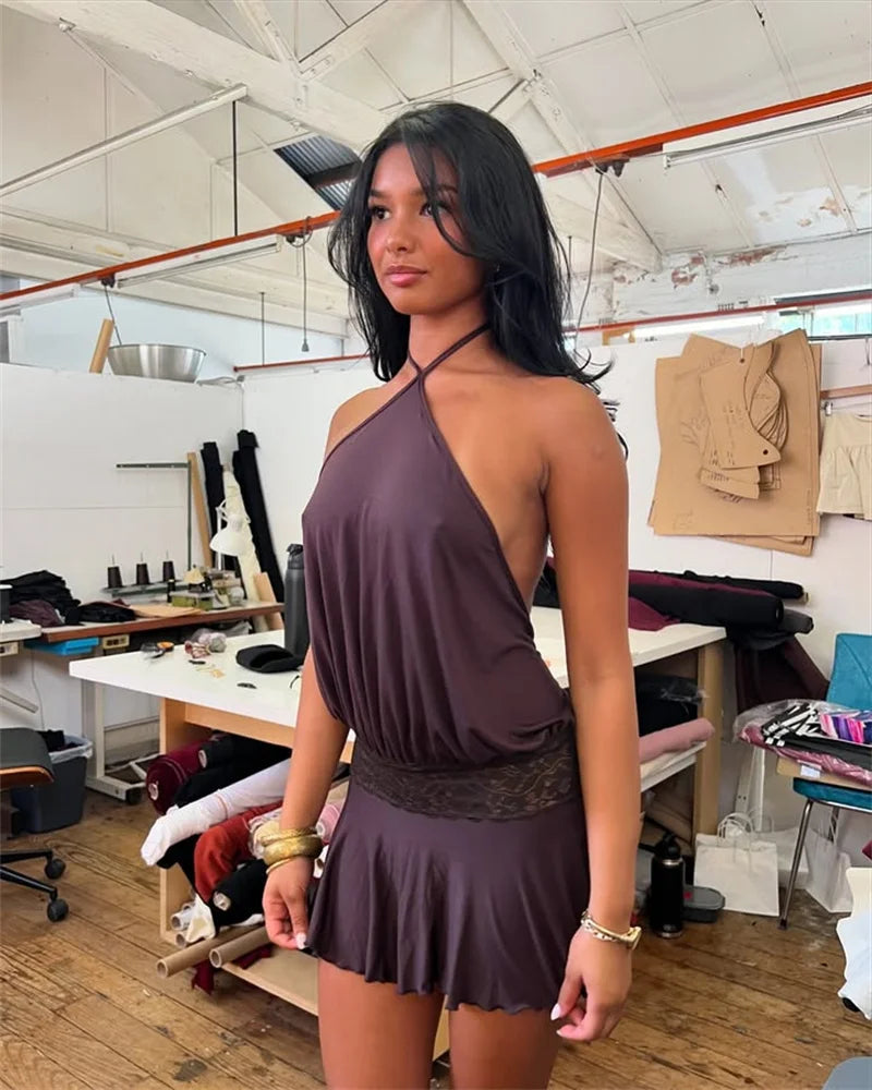 Puff Halter Frill Mini Dress