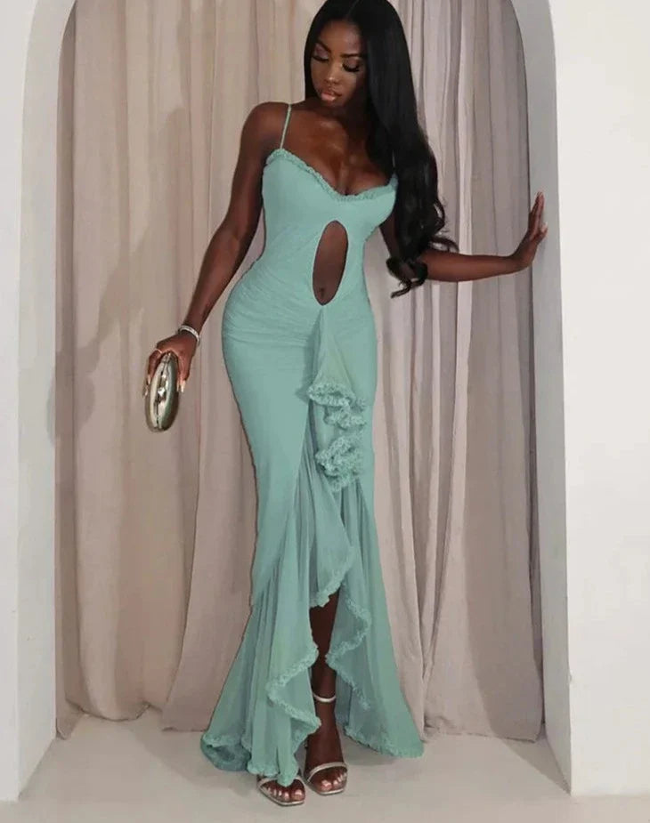 Hollow Out Ruffles Strap Midi Dress