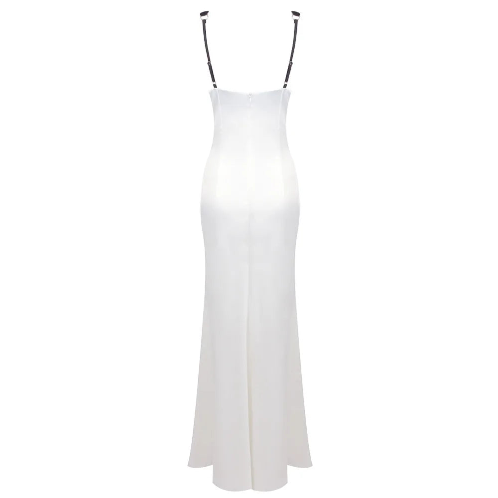 Two Tone Patchwork Cut Out Satin Maxi Dress