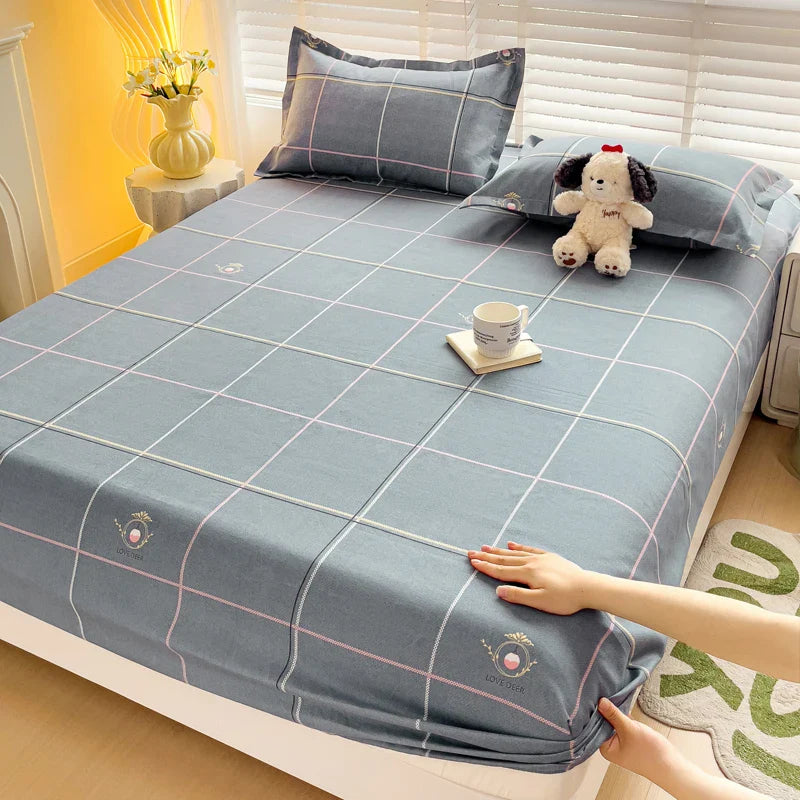 Purple Flower Bed Sheets Single/Queen/King Size Fitted Bed Sheet with Elastic Band drap de lit High Quality Mattress Cover 180