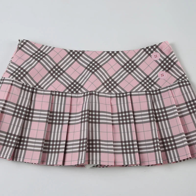 Pink Plaid Mini Pleated Skirt