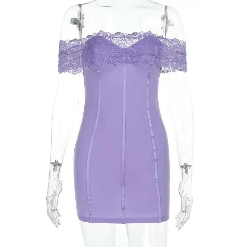 Purple Lace Off-shoulder Mini Dress