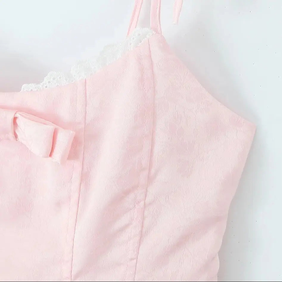 Tie Up Bow Lace Trim Flare Mini Dress