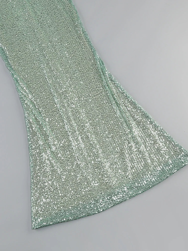 Sequin Halter Deep Neck Maxi Dress