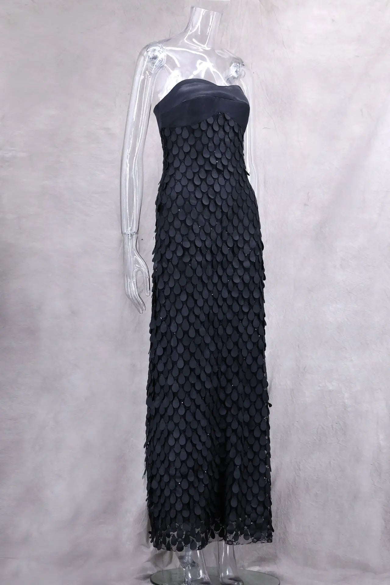 Strapless Sequins Beaded Midi Dress - A-Line Fit