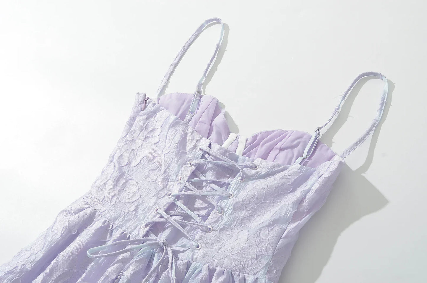 Jacquard Print Back Tie Up Strap Midi Dress