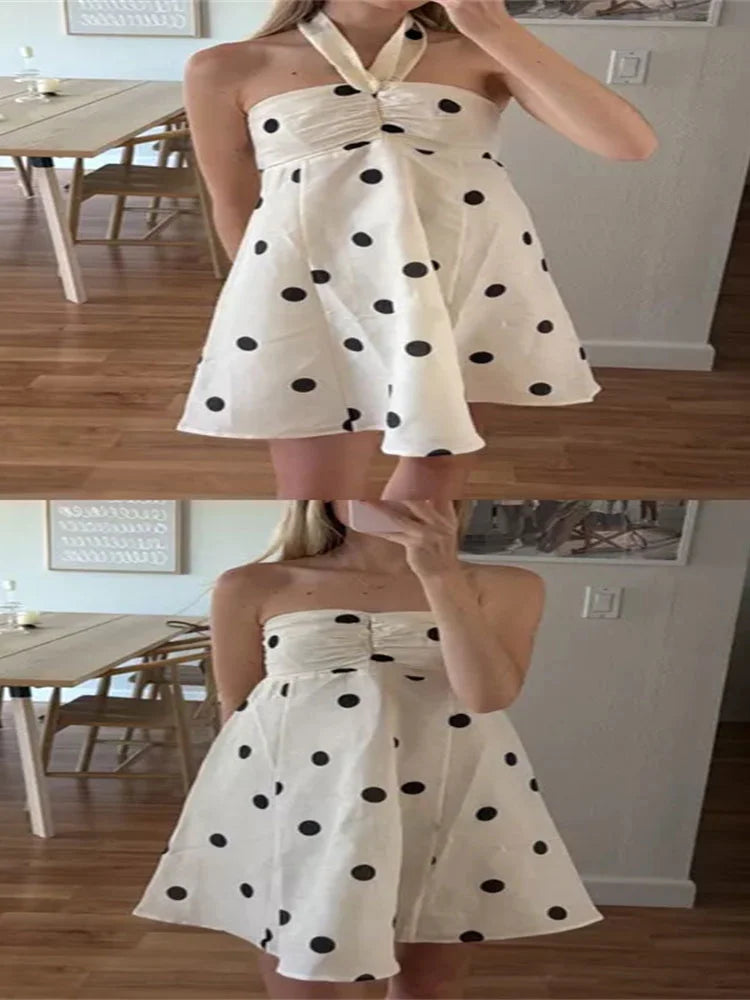 Tube White Polka Dot Strap Drape Mini Dress