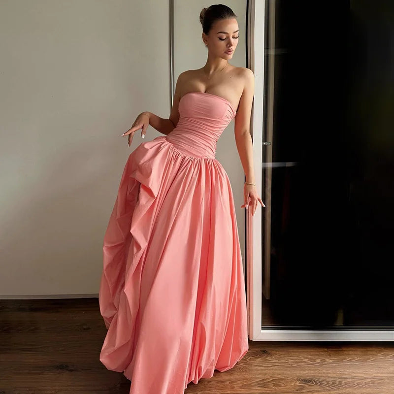 Strapless Puffed Maxi Dress