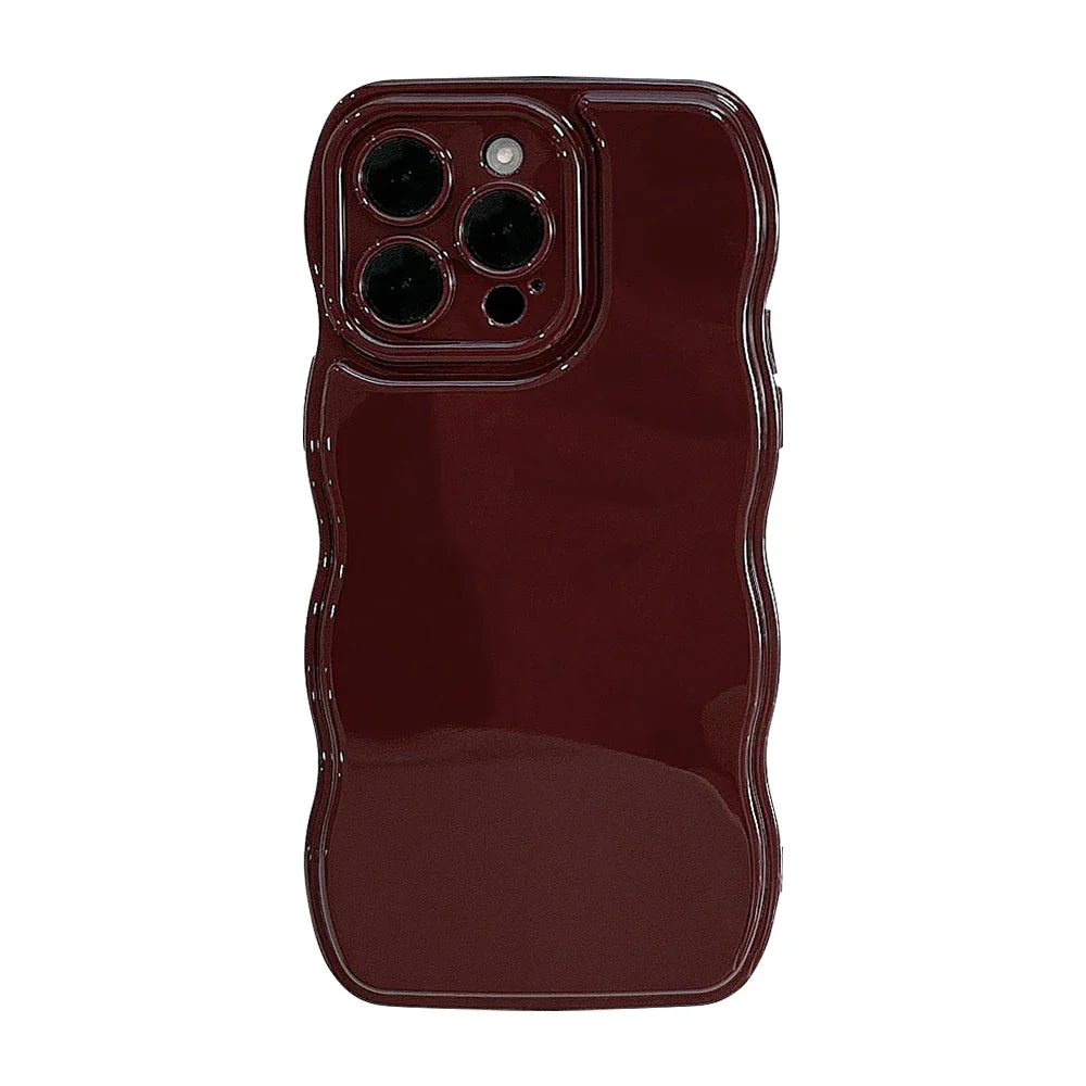 Cute Wave Edge Wine Red Color Phone Case For iPhone 16 15 14 13 12 11 Pro Max Soft Silicone Shockproof Back Cover Christmas Gift