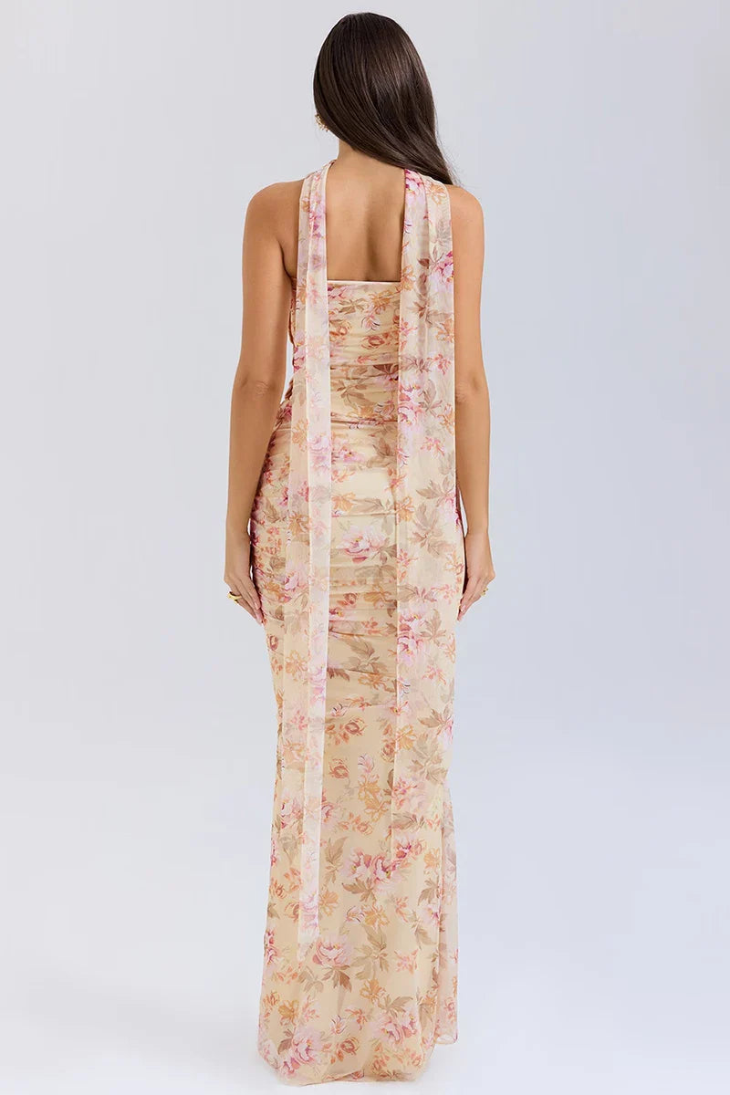 Corset Top With Long Scarves  And Body-con Midi Skirt Set
