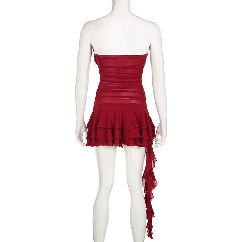 Red Tube Ruched Bow Mini Dress