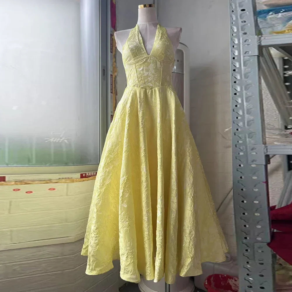 Satin Jacquard Deep Neck Print Flare Maxi Dress